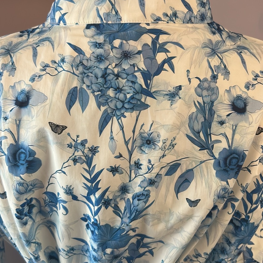 XS-Blue and White Floral Mini Dress with 3/4 Sleeves-belt not included - Picture 7 of 7